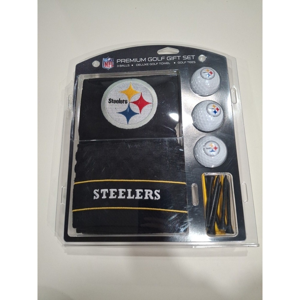NFL Pittsburgh Steelers Golf Gift Set Deluxe Towel 3 Balls Tees Fanatics NEW